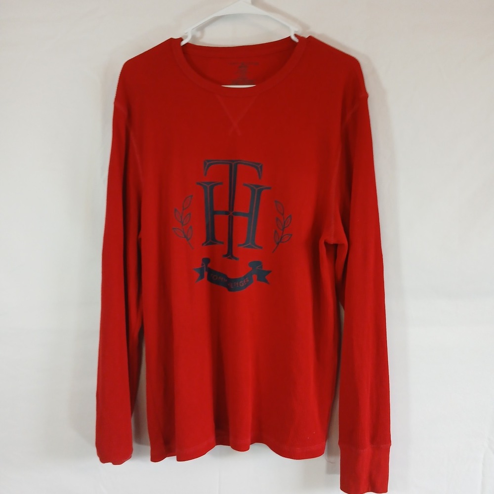 Tommy Hilfiger Mens Thermal Logo Long-Sleeve PJ Shirt, Red, Sz XL comfy casual